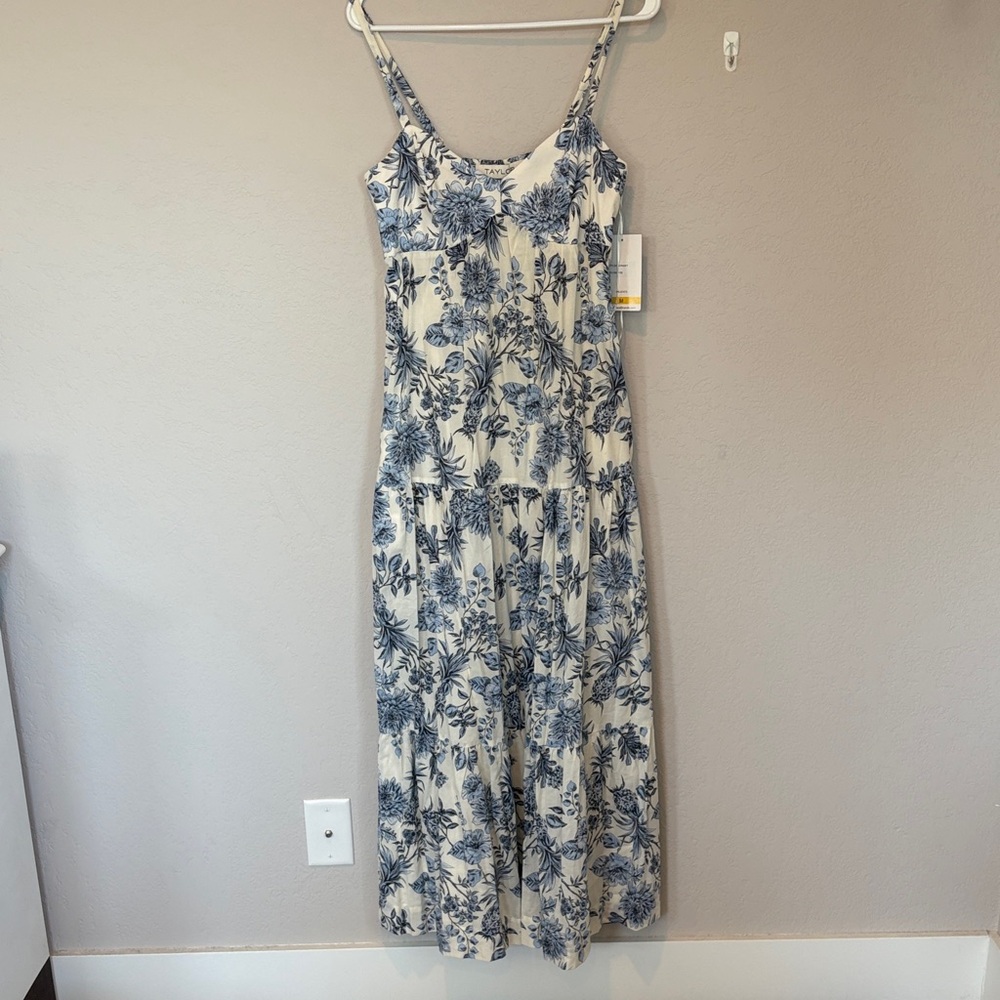 Taylor Blue Floral on Cream Maxi Dress